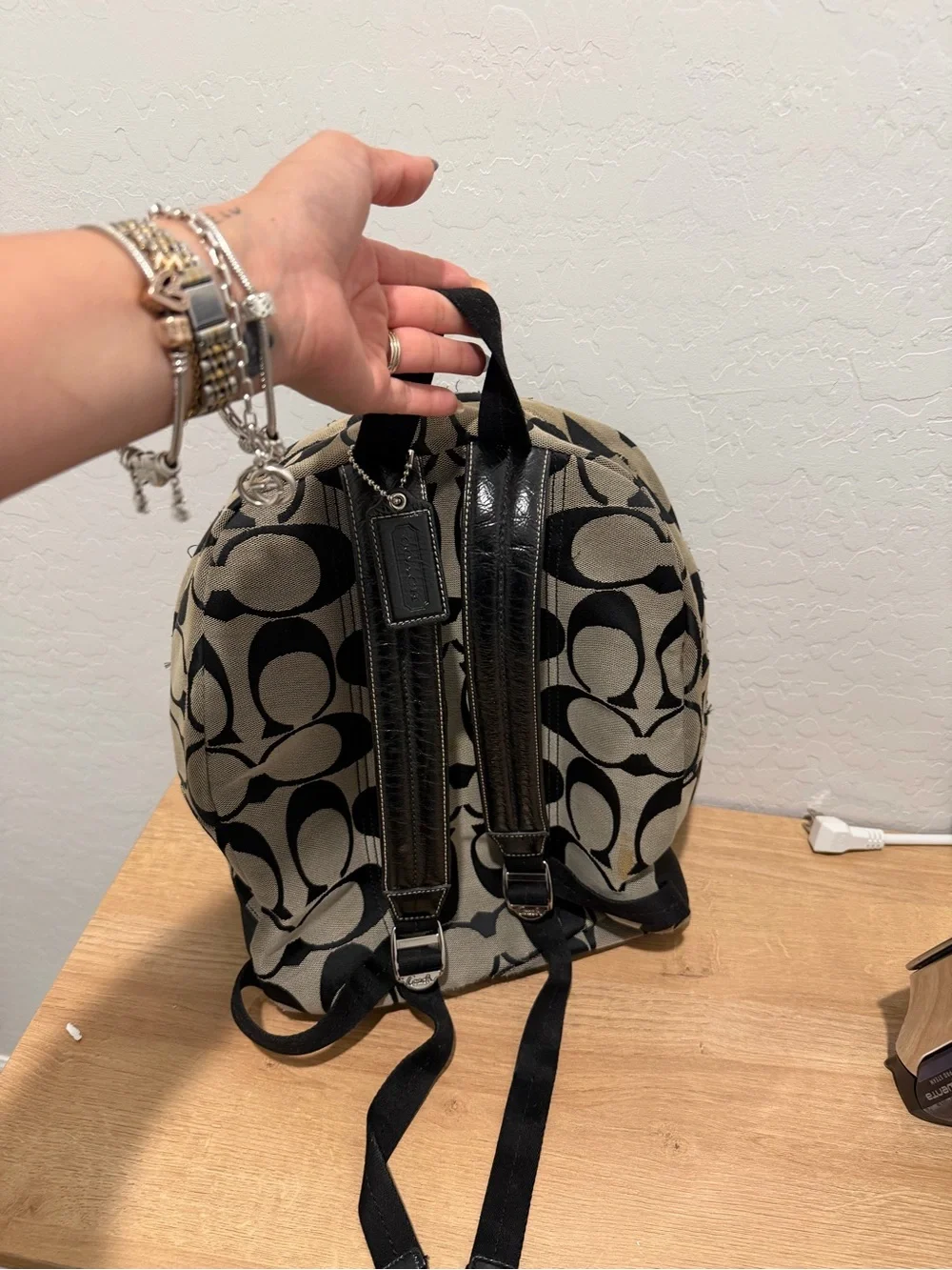 Coach Black & Beige Signature Canvas Mini Backpack